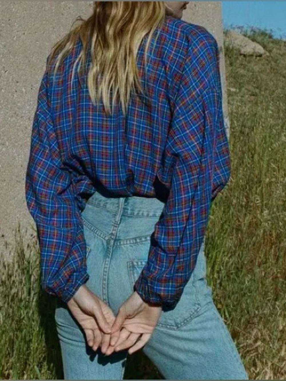 Dôen Jane Blouse in Azure French Plaid - Picture 2 of 6